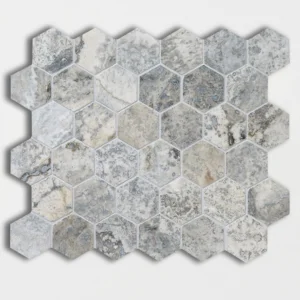 SILVER Travertino matinė Hexagon Travertinas — natūralus akmuo